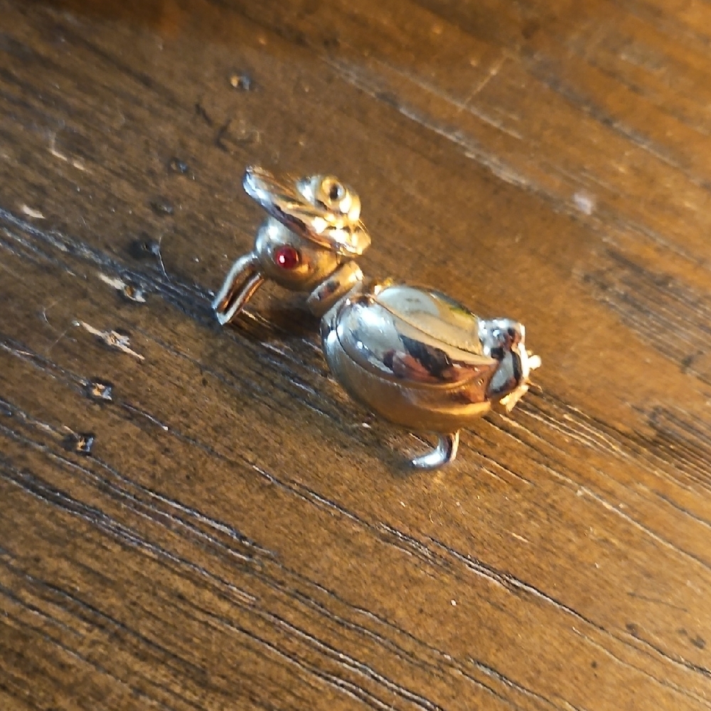 Gold Duck Brooch with Red Gem Eye